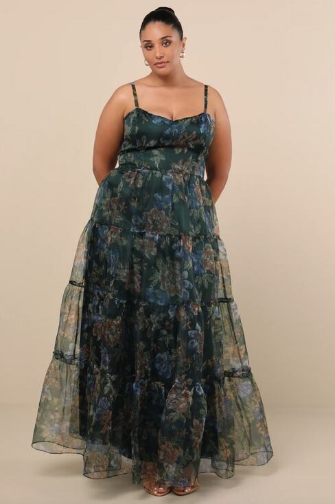 Lulus Dresses & Skirts - NEW Lulus Exclusive Glamour Green Floral Organza Tiered Maxi Dress Size 2X Boho
